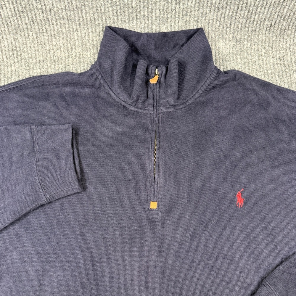 Polo Ralph Lauren Quarter Zip Pullover Mens 2XLT Navy Blue Cotton Long Sleeve
